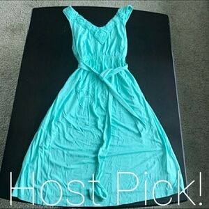 Liz Lange Maternity Dress Women's Medium M Teal Tie Waist Sleeveless A-Line EUC
